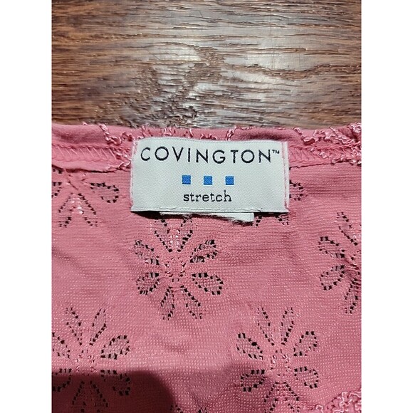 Covington Womens Rose Pink Short Sleeve Floral Embroidered Blouse Size Large - Picture 3 of 9